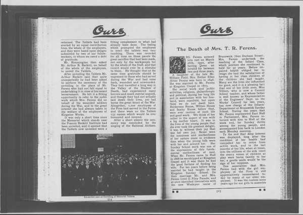 Extracts from the Reckitt and Sons company magazine 'Ours' about the unveiling of the memorial plaques (5)