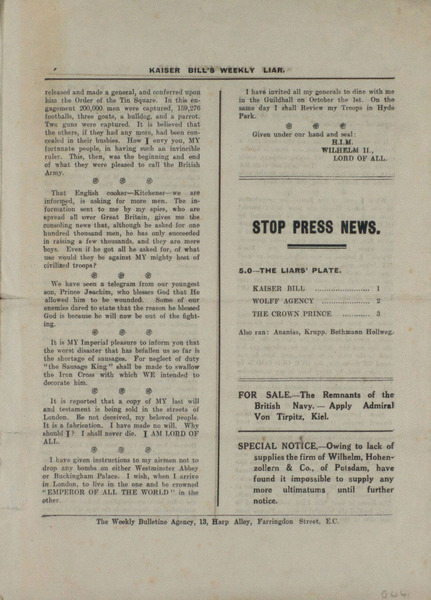 Kaiser Bill's Weekly Liar: 18th September 1914 (4)