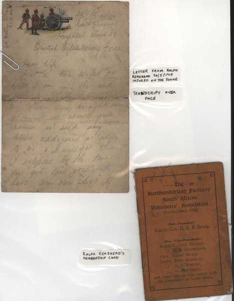 Letter from and membership card belonging to Sergeant R. W. Readhead (1)
