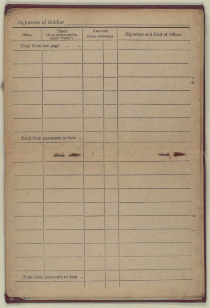 Army Book 64, Soldier's Pay Book for Use on Active Service for Colour Sergeant E. L. Gass (6)