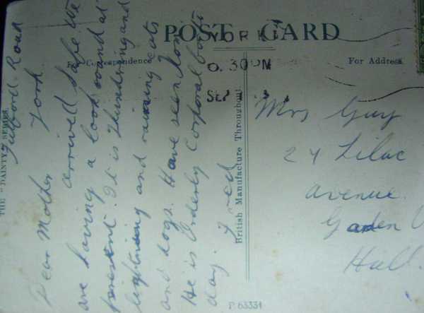 Postcard from Private Frederick Guy (2)