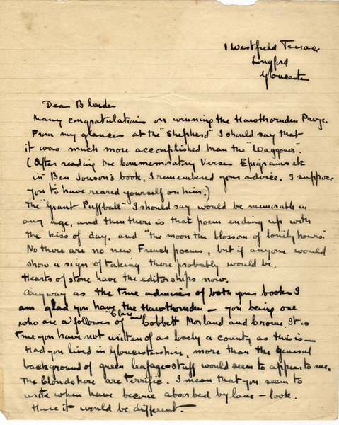 Letter: To Edmund Blunden.