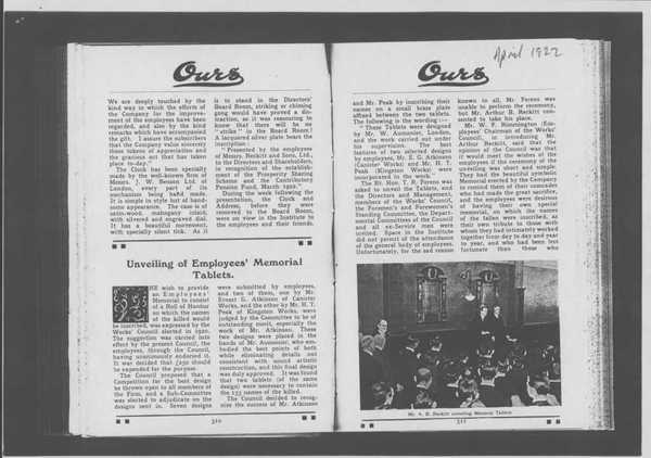 Extracts from the Reckitt and Sons company magazine 'Ours' about the unveiling of the memorial plaques (3)