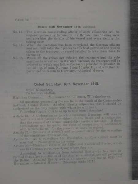 Naval Armistice terms with a complete list of the interned German High Seas Fleet (11)