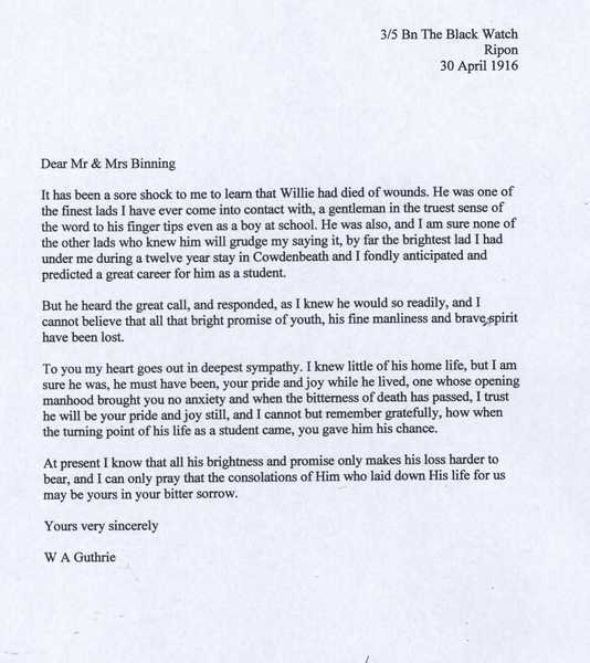 Letter to William Binning's parents from his former headteacher (3)
