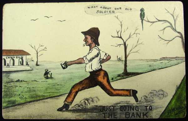 Humourous hand drawn postcards belonging to Q. E. McCulloch (7)