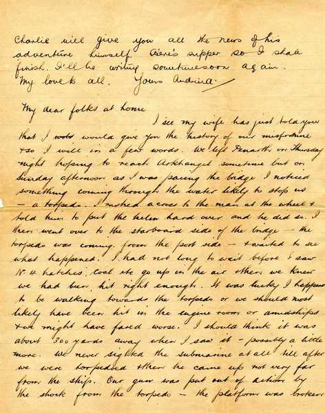 Letter from Captain Charles S. Smith describing a torpedo attack (2)