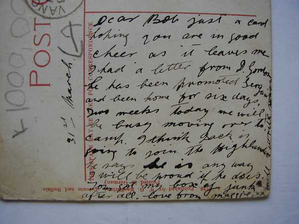 Postcard to Robert Sinclair from his sister Maggie (3)