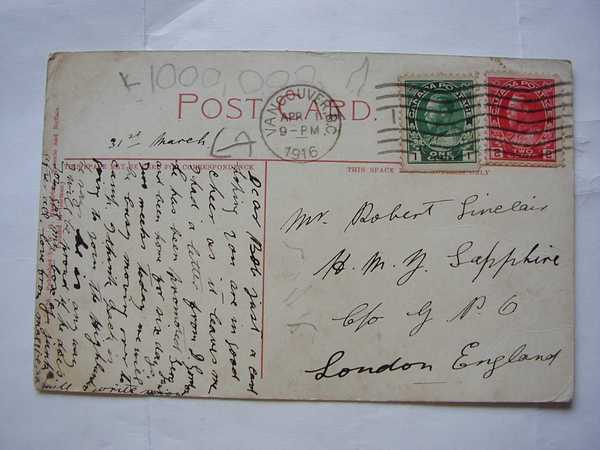 Postcard to Robert Sinclair from his sister Maggie (2)