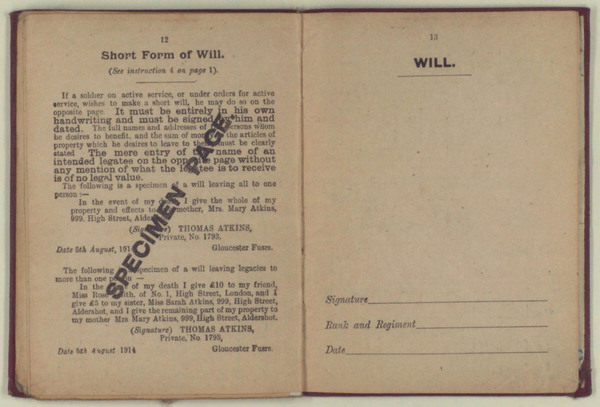 Army Book 64, Soldier's Pay Book for Use on Active Service for Colour Sergeant E. L. Gass (8)