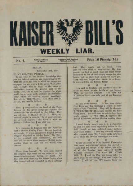 Kaiser Bill's Weekly Liar: 18th September 1914 (1)