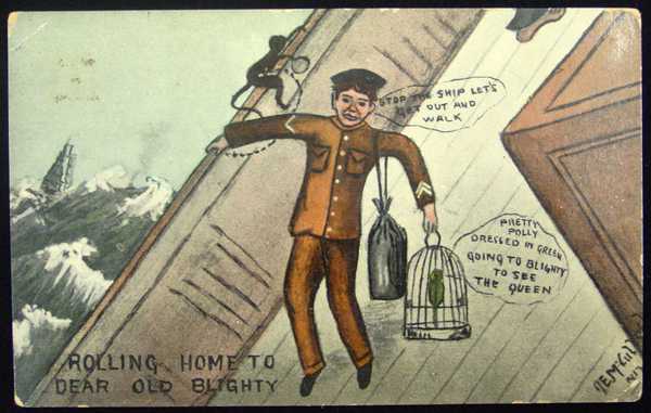 Humourous hand drawn postcards belonging to Q. E. McCulloch (2)