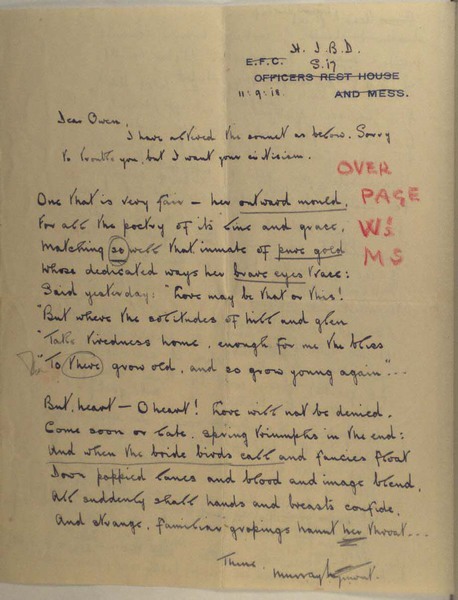 Letter: To Wilfred Owen