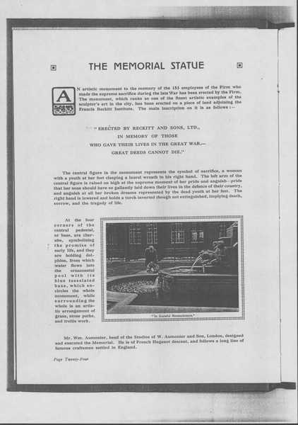 Extracts from the Reckitt and Sons company magazine 'Ours' about the Memorial to the Fallen (1)