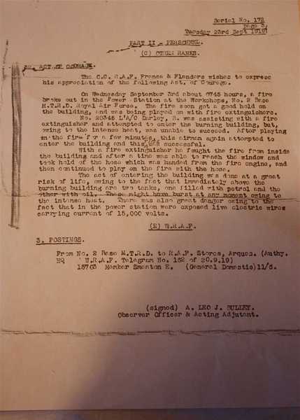 Papers detailing act of courage of Bernard Darley (3)