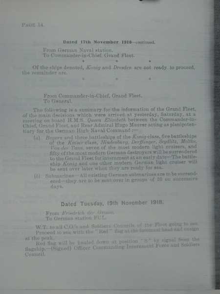 Naval Armistice terms with a complete list of the interned German High Seas Fleet (15)