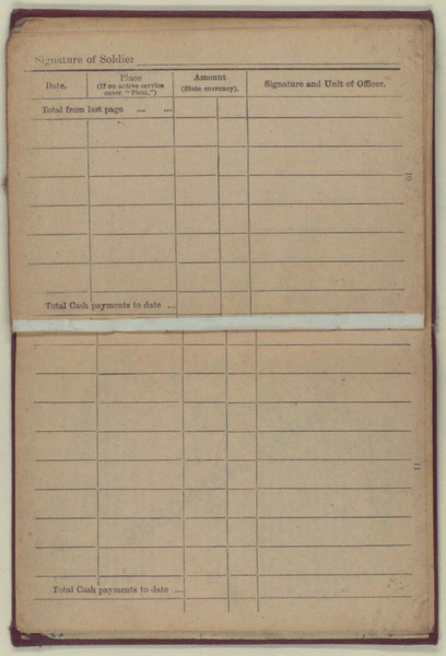 Army Book 64, Soldier's Pay Book for Use on Active Service for Colour Sergeant E. L. Gass (7)